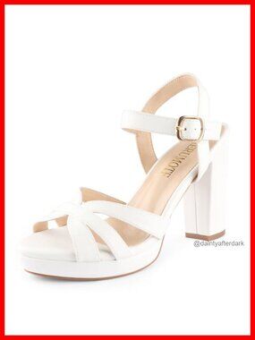 Chunky Heels Ankle Strap Platform Sandals Faux Leather Peep Toe